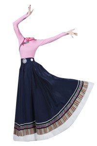 Design Tibetan dance costume skirt, custom-made big swing skirt performance costume, women's top jumpsuit, Tibetan practice clothing, art test ethnic style, Tibetan performance costume SKDO020 front view